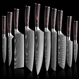 10pcs Laser Damascus Pattern Kitchen Knives Set