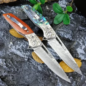 Abalone Shell Damascus Steel Camping Knife