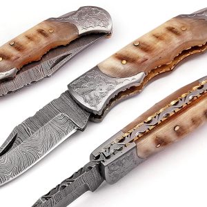 Handmade Damascus Steel Pocket Knife - Damascus Folding Knife