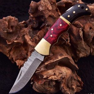 Handmade Pocket Knife Damascus Steel Pocket Knife Rose Wood Handle Folding Knife