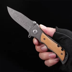 Portable Olive Wood Handle Damascus Knife