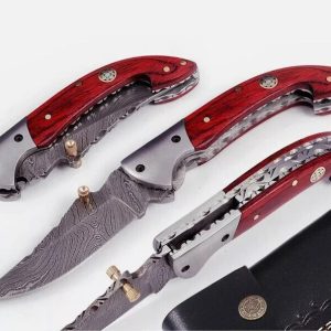 Red Wood Handle Folding Pocket Knife